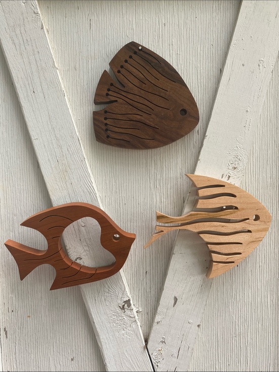 Other - Wooden Fish Wall Décor Trio - Natural, Brown, Dark Wood